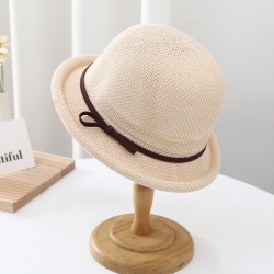 Spring summer fisherman hat female Korean version of tidal shade breathable basin hat bow curl edge dome small fresh top hat tide