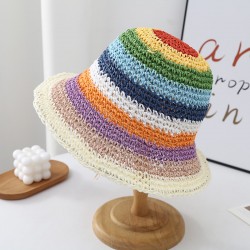 Summer Korean sun hat beach sun protection hat women's little fresh woven fisherman hat rainbow handmade straw hat