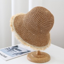 Wide brim braided straw hat sun hat Summer women's flat fisherman hat Seaside holiday sun hat Beach hat tide